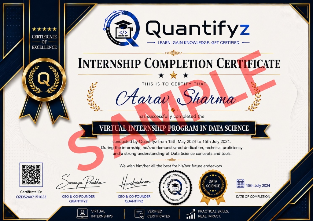 Quantifyz Internship Completion Certificate Sample